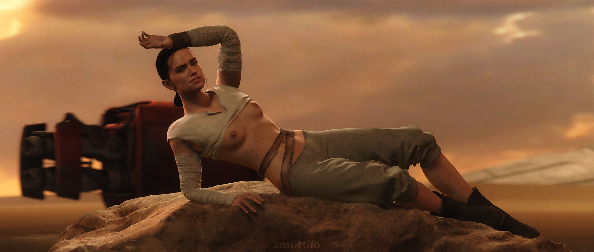 Rey lays out for you in the desert Rey Starwars Tease Striptease Boobs