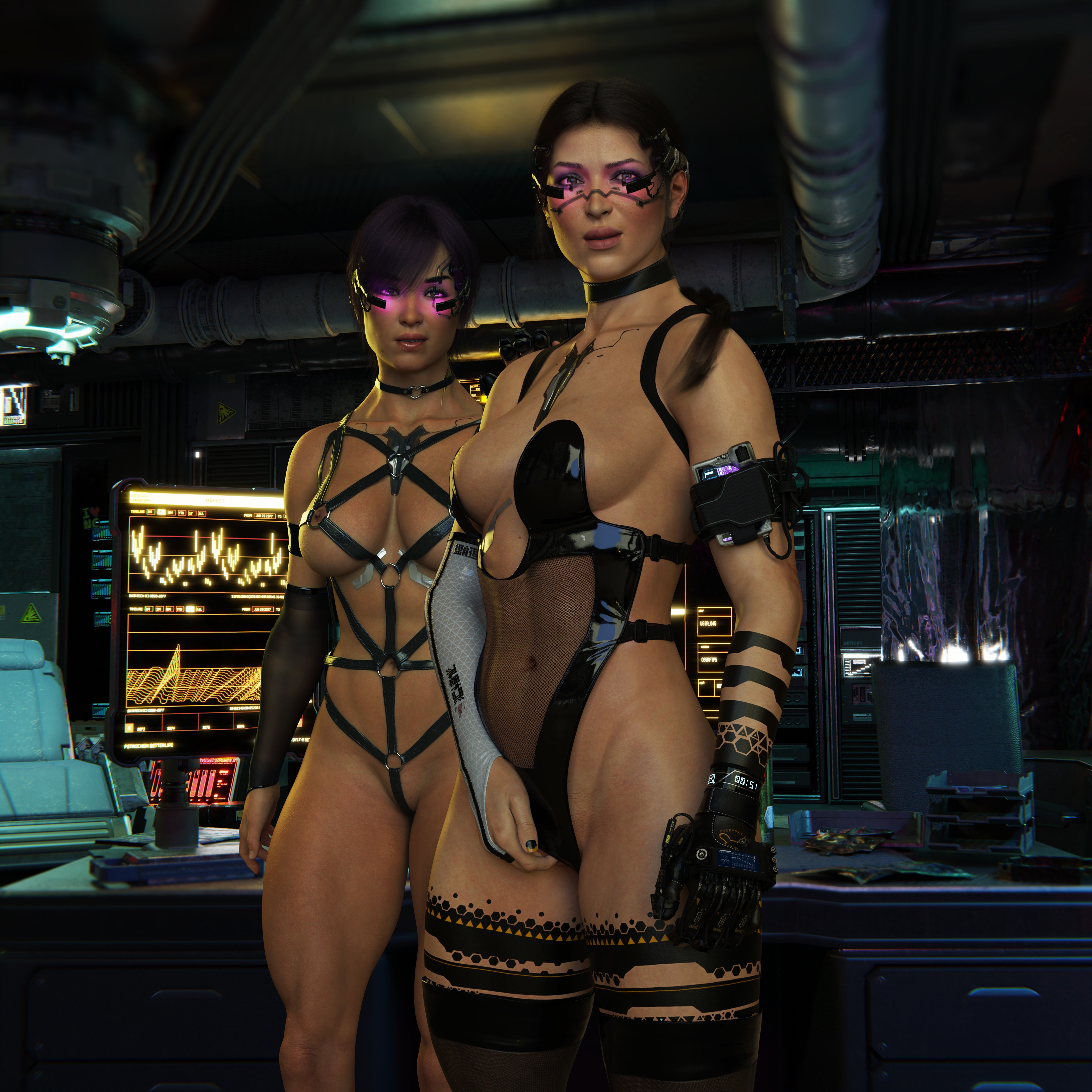 Lara and Valerie  Braindance party Lara Croft Cyberpunk 2077 Shaved Pussy 2