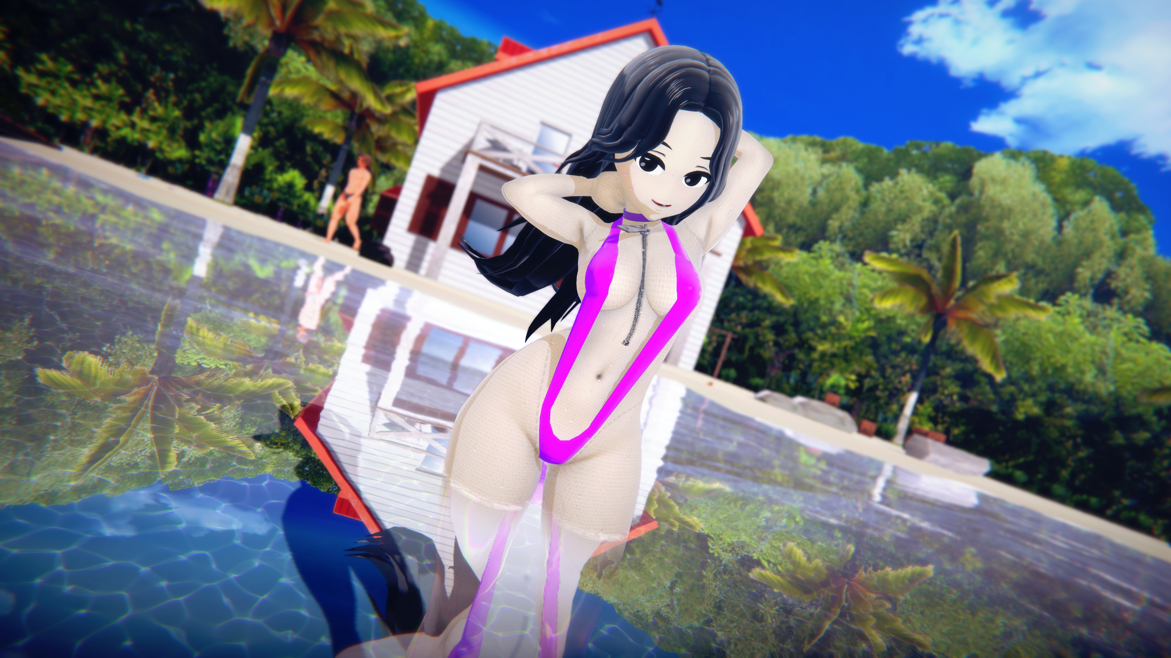 Lily s Vacation  Swimsuit Slingkini Non-nude Original Character Beach Ass Black Hair 3d Porn 1girl Tattoo 4