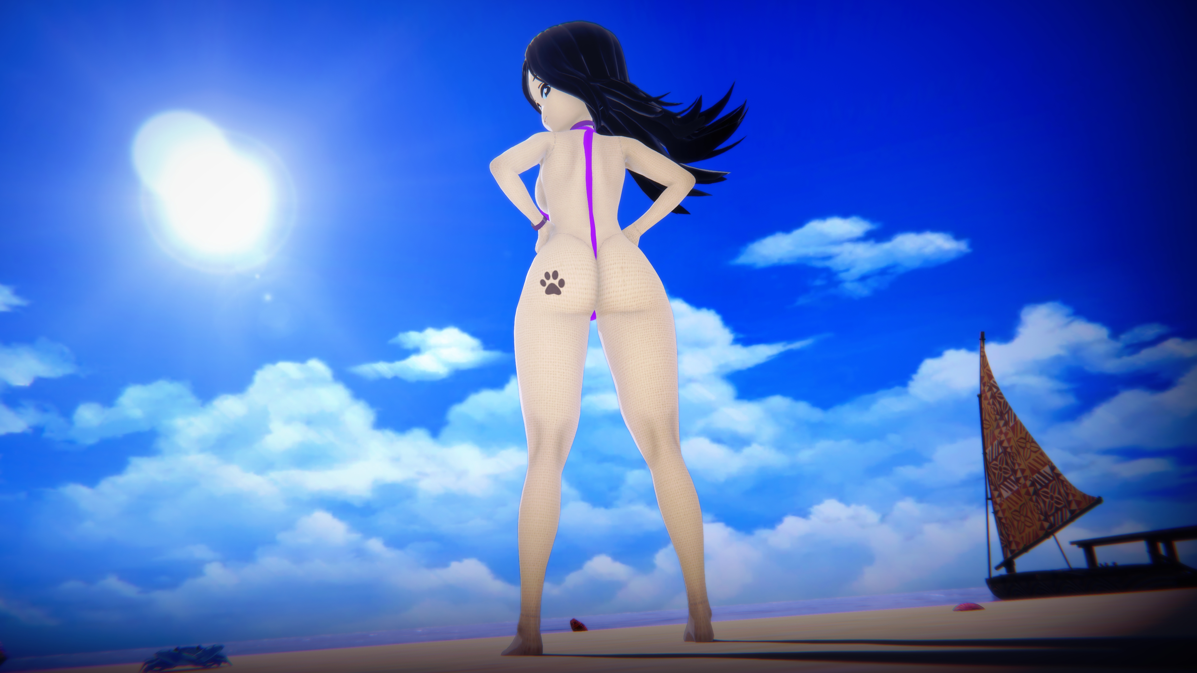 Lily s Vacation  Swimsuit Slingkini Non-nude Original Character Beach Ass Black Hair 3d Porn 1girl Tattoo 2