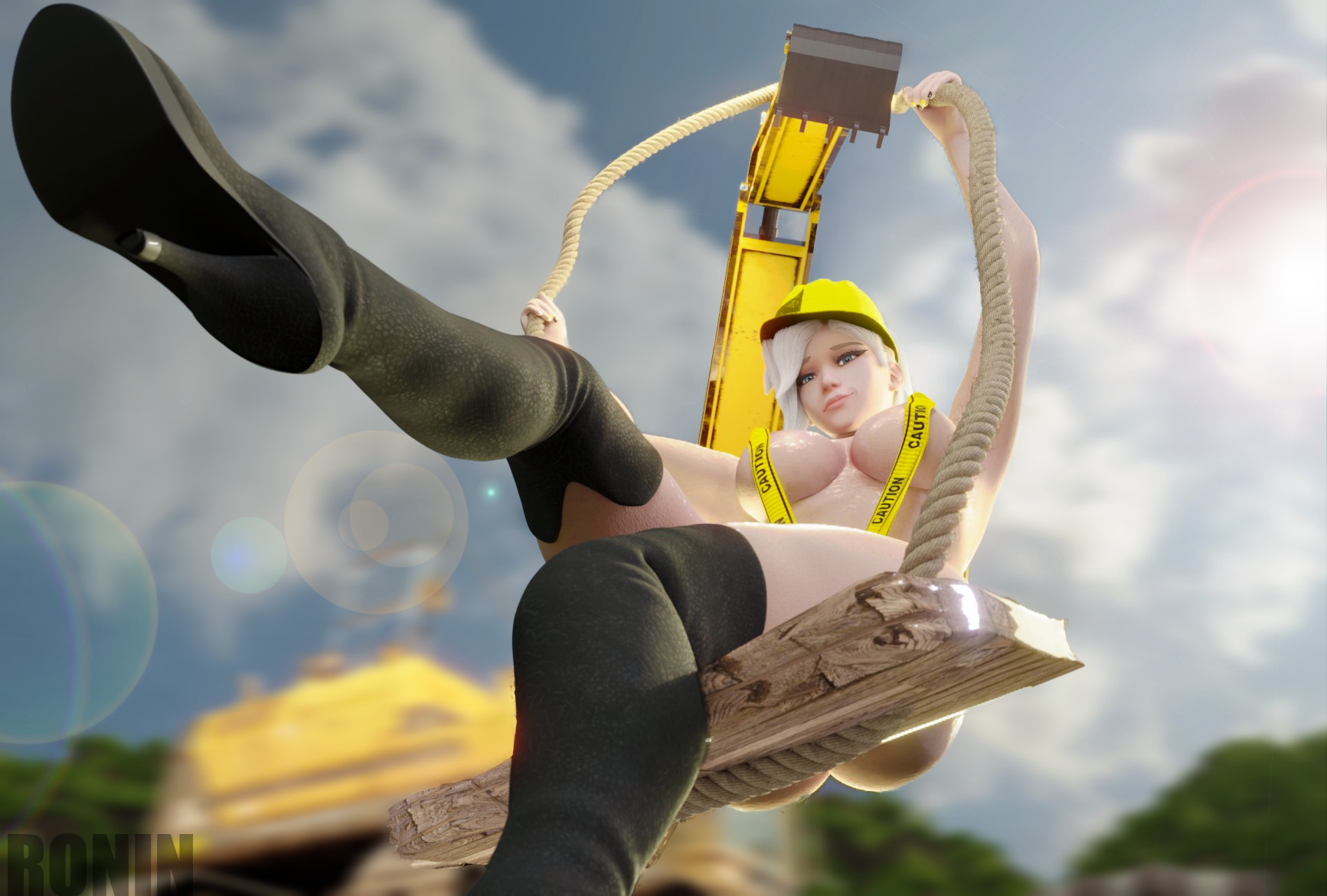 Construction pinup Mercy Overwatch 3d Porn Nude Big boobs Naked Pose Sexy 6