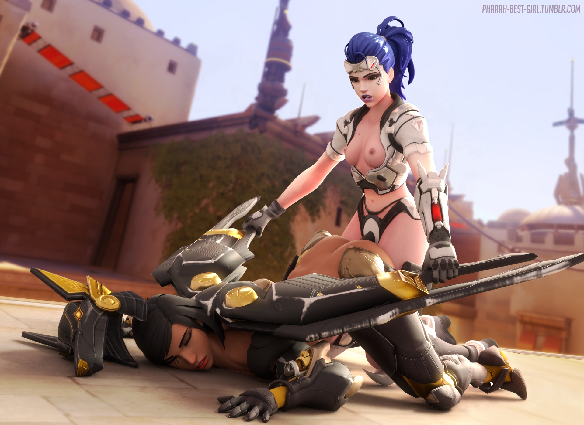 Shot down Pharah Overwatch 3d Porn Sexy Lesbian Natural Boobs Strapon Bent Over Doggy Style Fuck From Behind