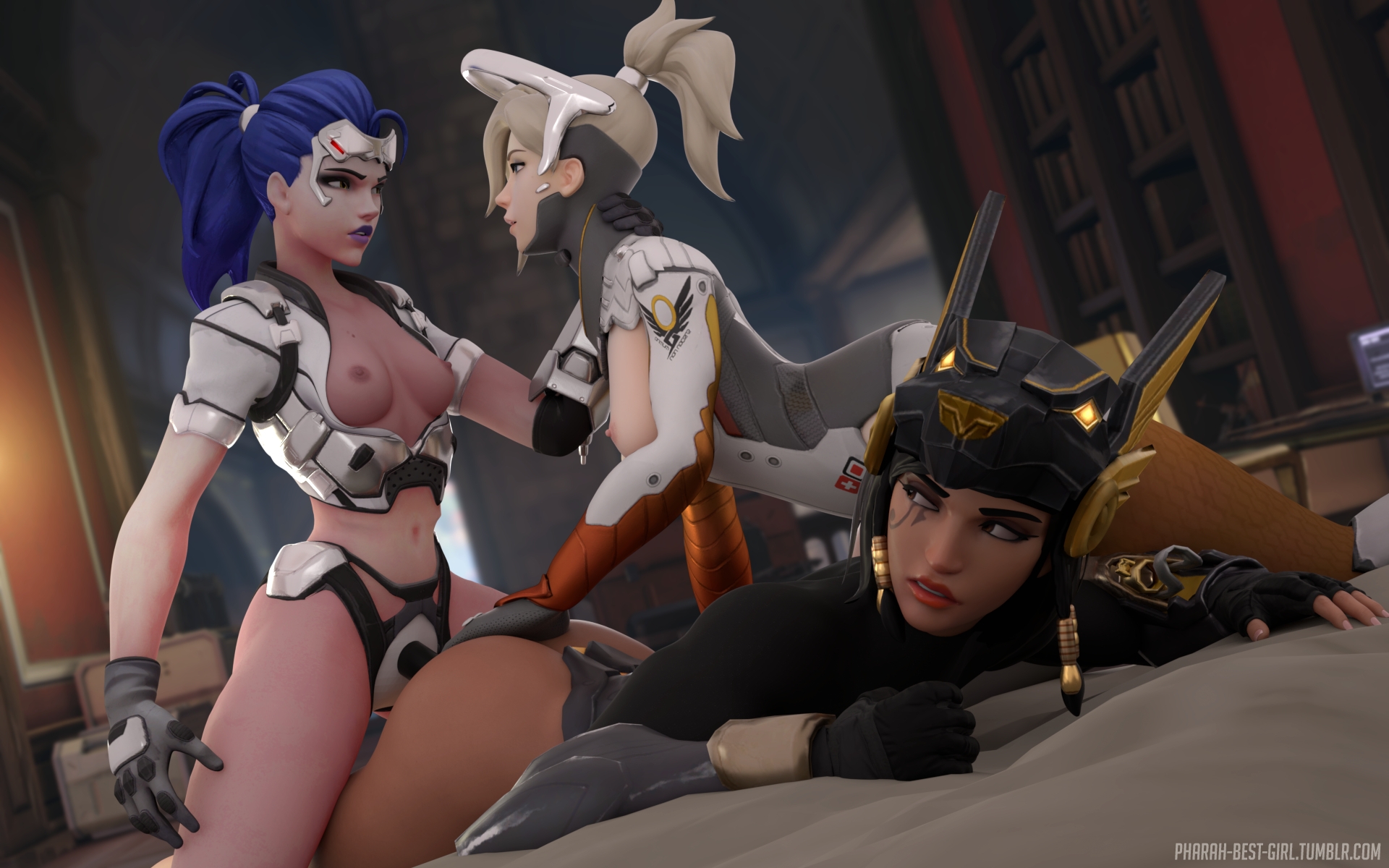 PharMercyMaker Pharah Overwatch 3d Porn Sexy Nude Natural Boobs Tits Lesbian Threesome Strapon