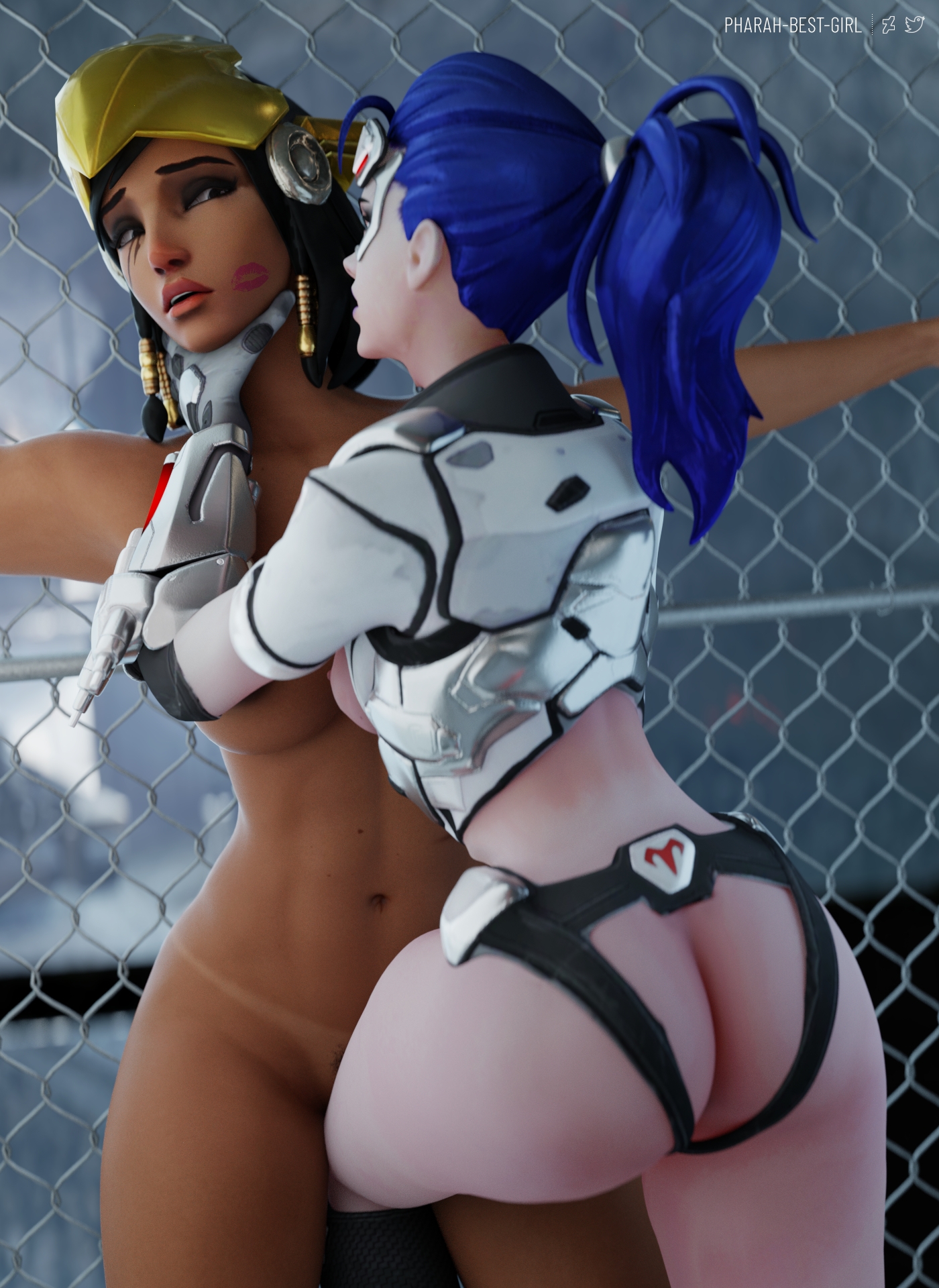 The spider catches its prey Pharah Overwatch Widowmaker 3d Porn Sexy Nude Muscular Girl Lesbian