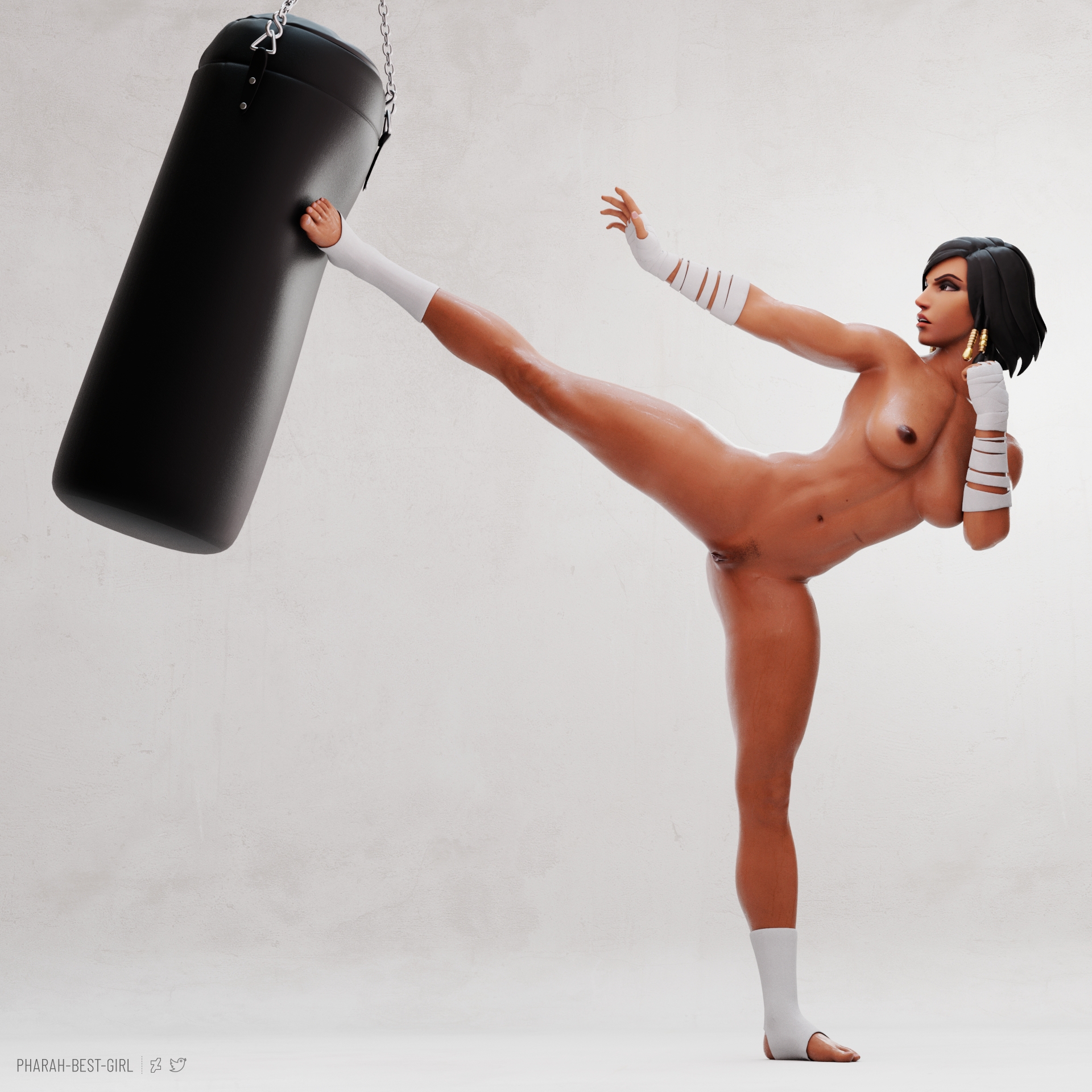 Kickboxer Pharah Overwatch 3d Porn Sexy Nude Natural Boobs Natural Tits Pubic Hair Hairy Pussy Fitness Workout 2
