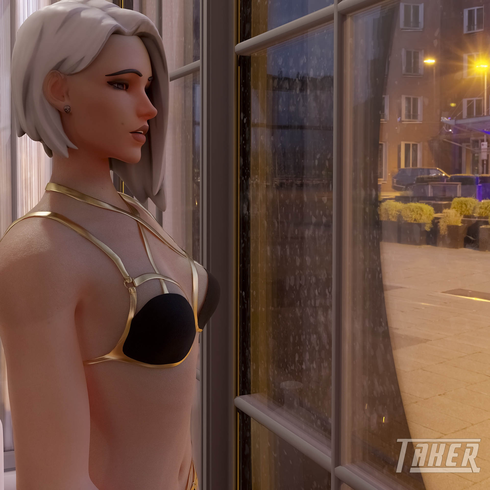 Where is he ?! Overwatch Ashe 3d Porn Natural Boobs Natural Tits Pose Nipples Outdoor Naked