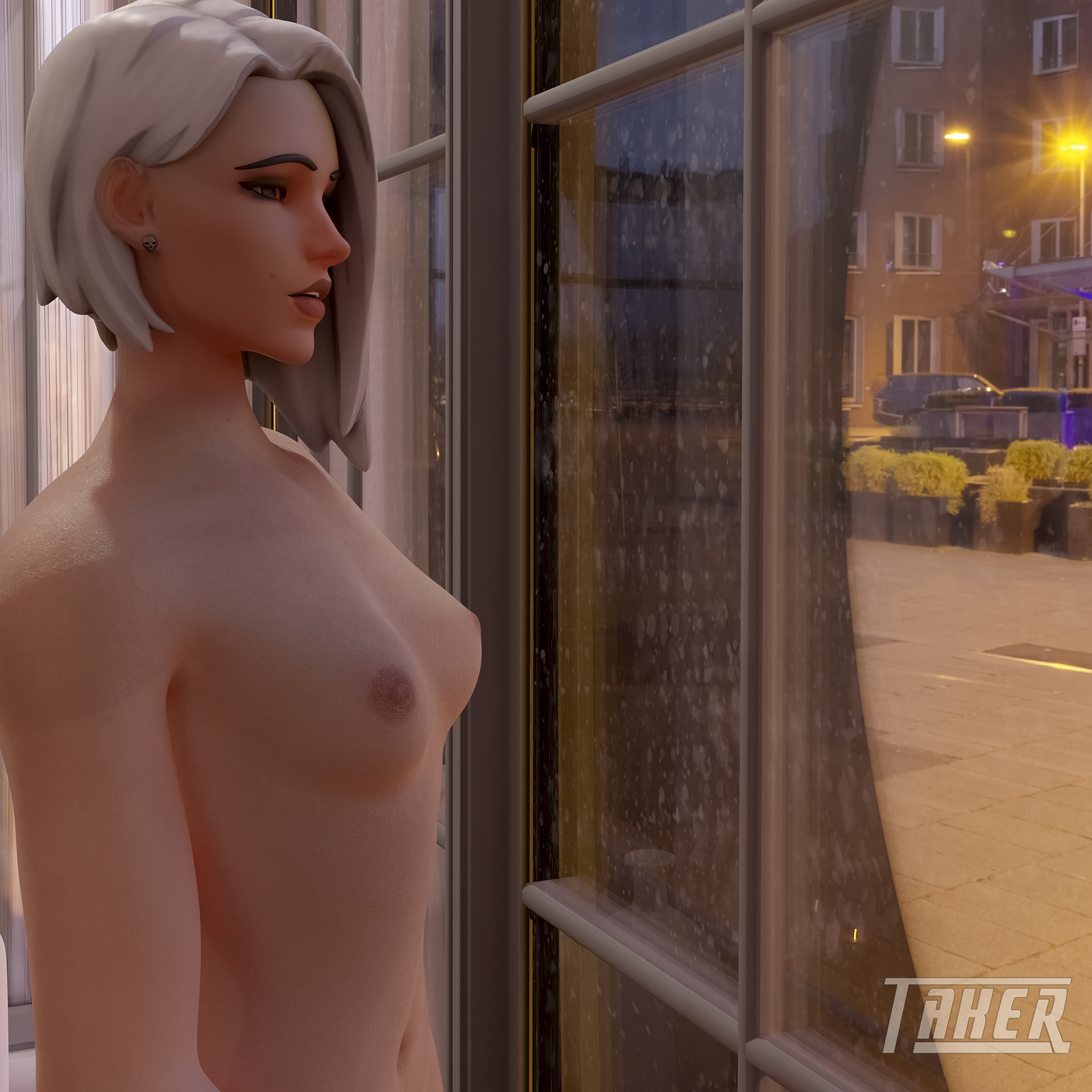 Where is he ?! Overwatch Ashe 3d Porn Natural Boobs Natural Tits Pose Nipples Outdoor Naked 2