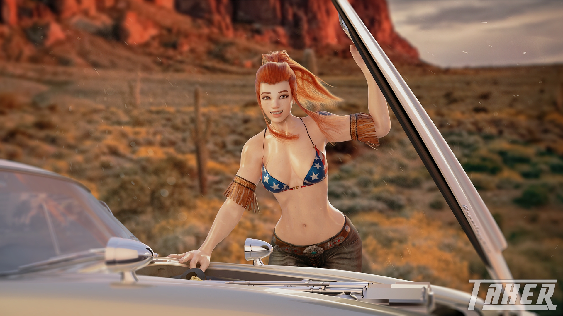 Would you help her? Overwatch Brigitte 3d Porn Nude Alt Version Swimsuit Pink Nipples Pussy Natural Boobs Natural Tits Nature Car Muscular Girl Undressed