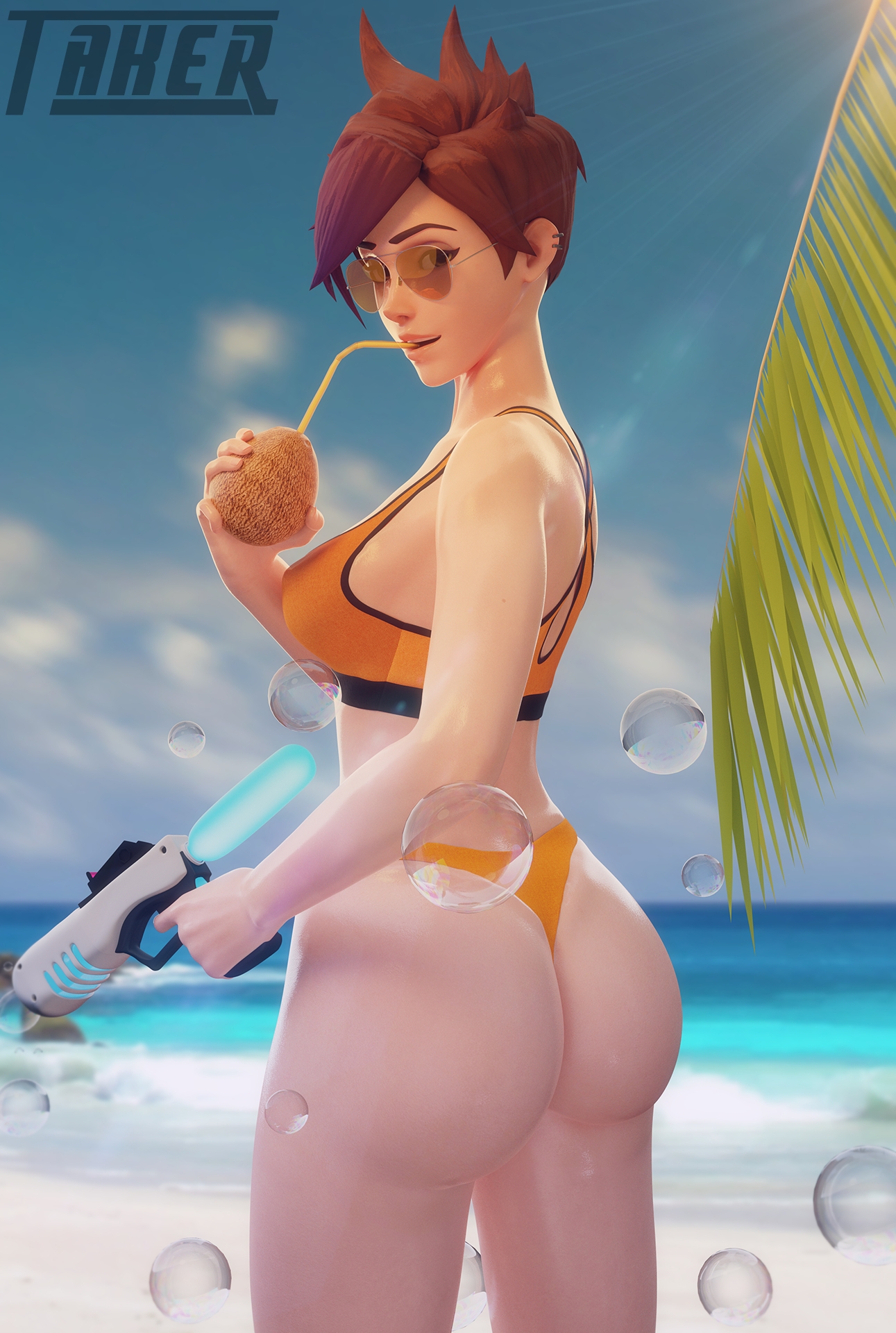Do you want to play ? Overwatch Tracer 3d Porn Natural Boobs Natural Tits Swimsuit Sexy Weapon Beach Ass Big Booty