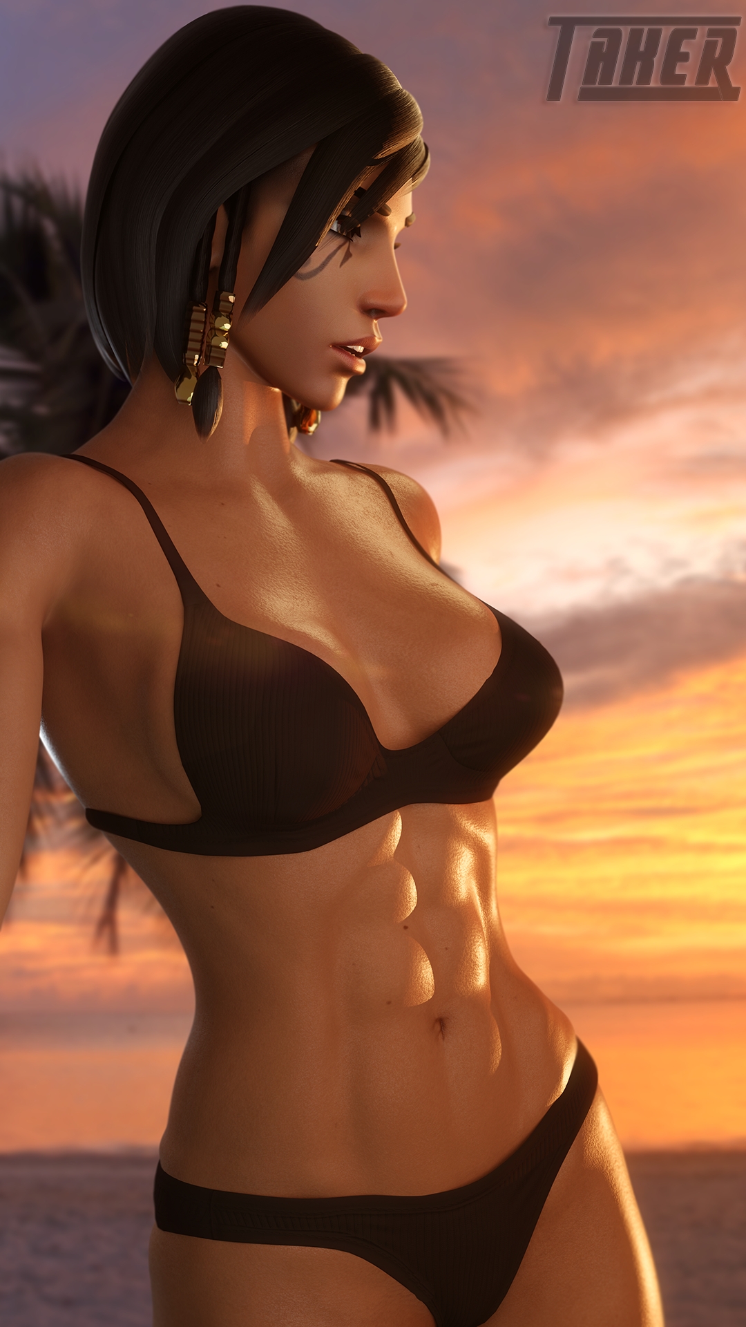Watching the sunset with a beautiful lady - what could be better? Overwatch Pharah 3d Porn 3d Girl Nude Naked Sexy Abs Fit Nipples Pussy Swimsuit Beach 2