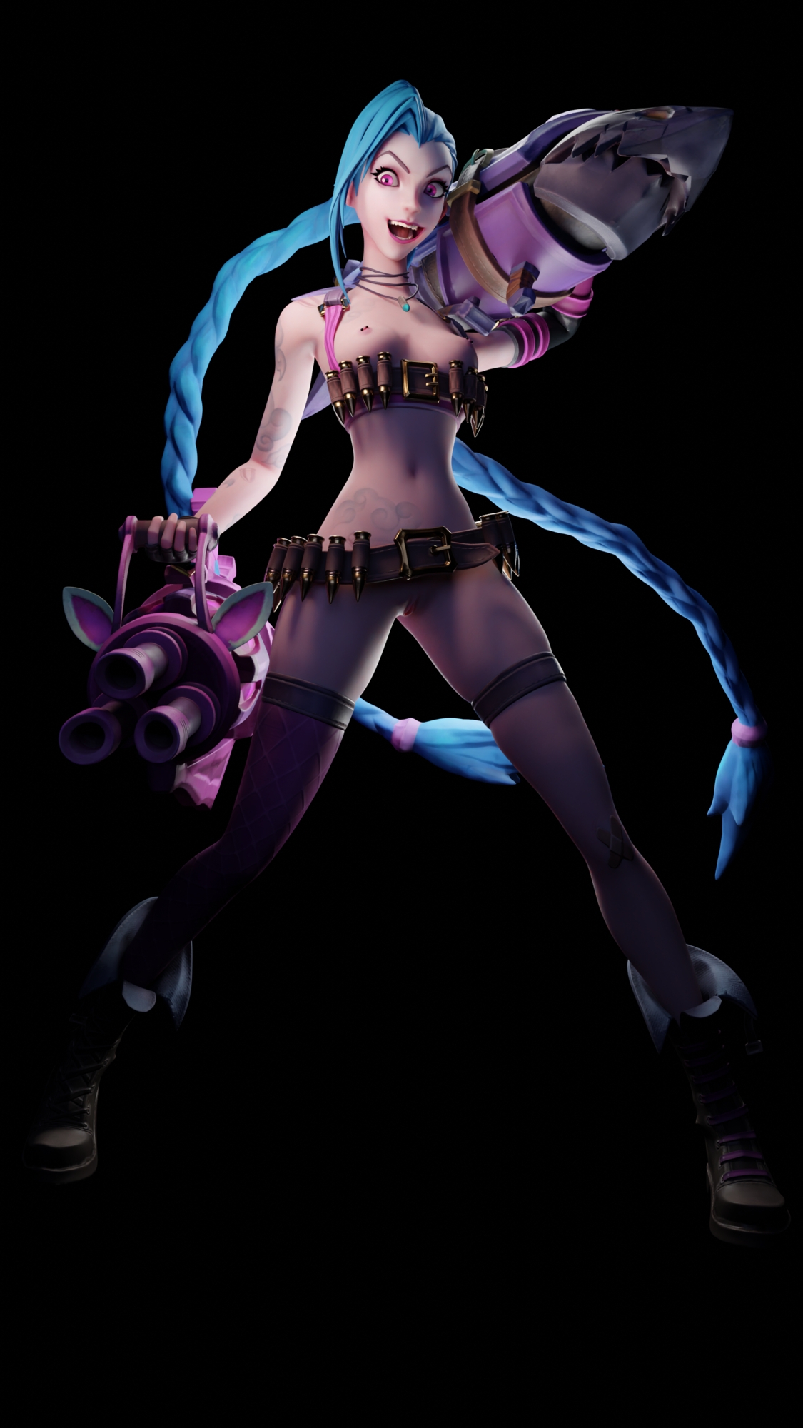 Jinx poster Jinx League Of Legends Posing Poster Small Boobs Small Breasts Small Tits Nipple Piercing