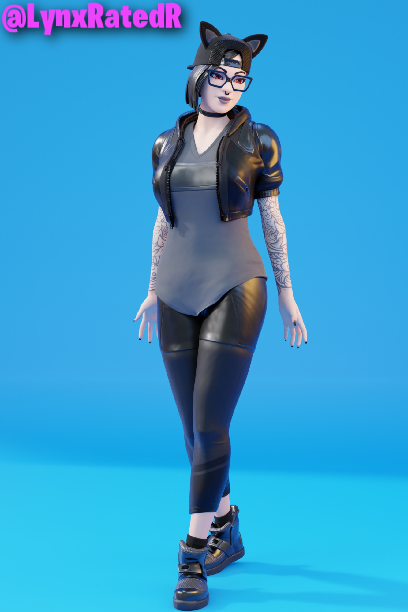 Black Lynx Just doing her typical pose hehe Fortnite Lynx @horny_lynxy Fortnite Goth Thicc Red Eyes 2