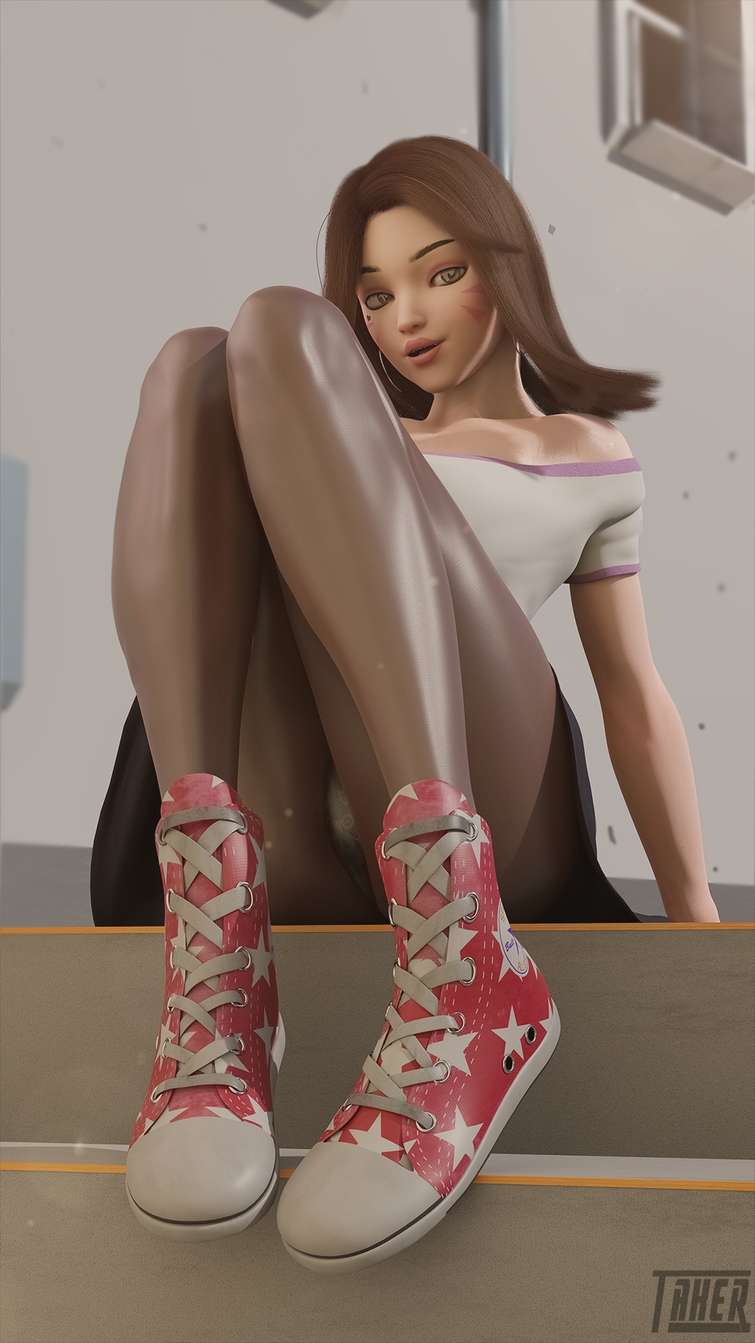 D.va shows off her sneakers! Dva (overwatch) Overwatch 3d Porn 3d Girl Nsfw Undressed Pussy Pink Nipples