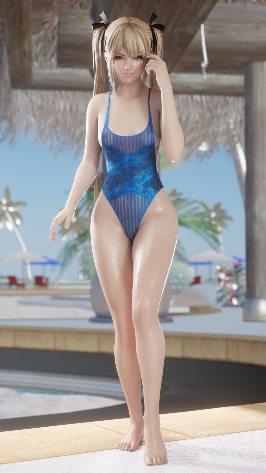 Marie Rose at the pool. Marie Rose Dead Or Alive Looking At Viewer Sexy Posing 4