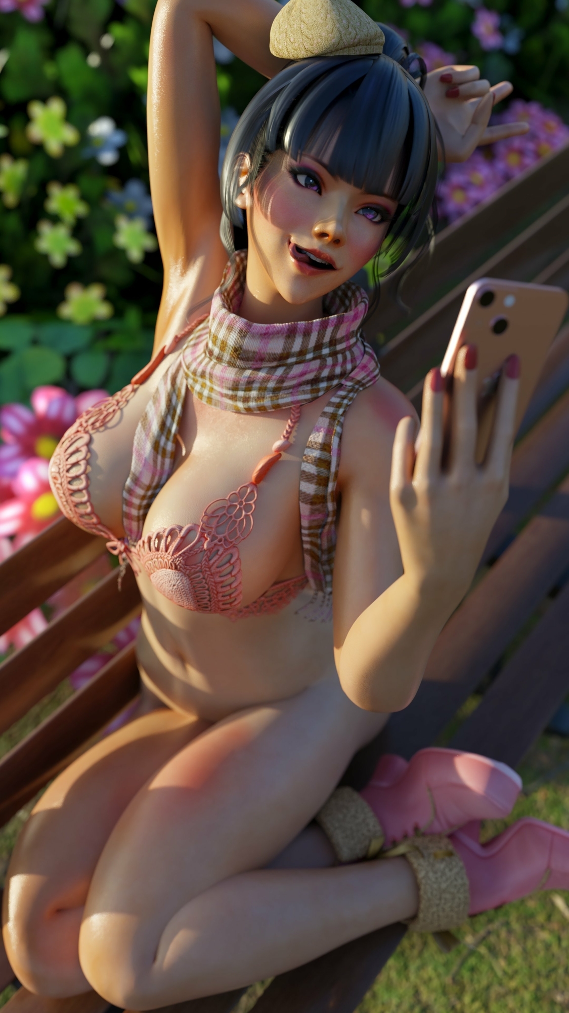 Nyotengu - Warmth Scarf Dead Or Alive Nyotengu 3d Girl 3d Porn Half Naked Sexy Pink Nipples Natural Boobs
