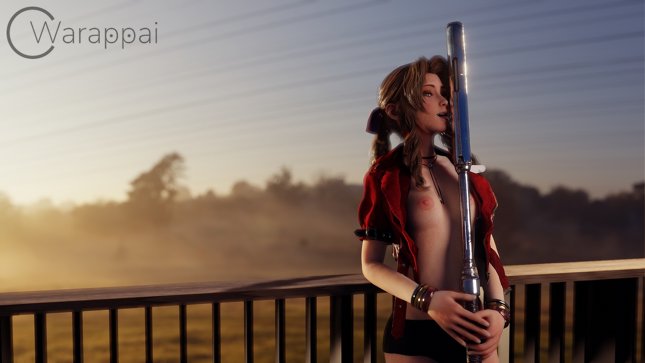 Aerith with her rod Final Fantasy VII Aerith Gainsborough Licking Tits Breasts 1girl Nipples Nude