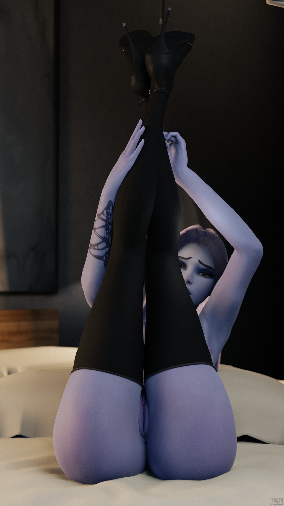 Widowmaker Legs Up Widowmaker Overwatch Pussy High Heels Stockings 3d Porn Legs