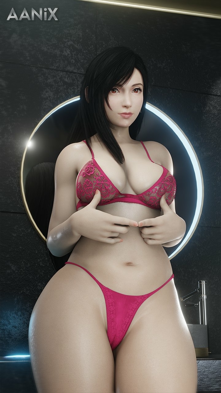 Tifa pin-up. Tifa Lockhart Final Fantasy Nude Sexy Lingerie Pink Lingerie Clean Pussy Big boobs