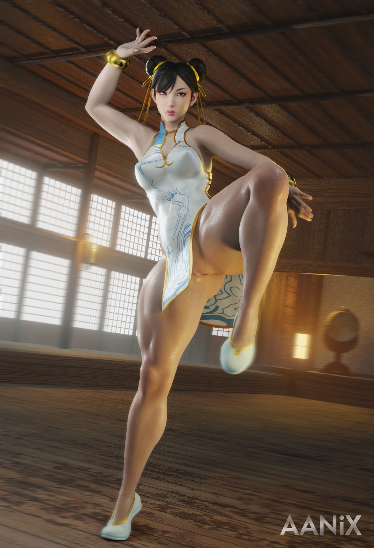 Hue hue hue  I bought her outfit from Wish Chun Li Street Fighter Half Naked Clean Pussy Thick Thighs Medium Breasts Perky Muscular Girl