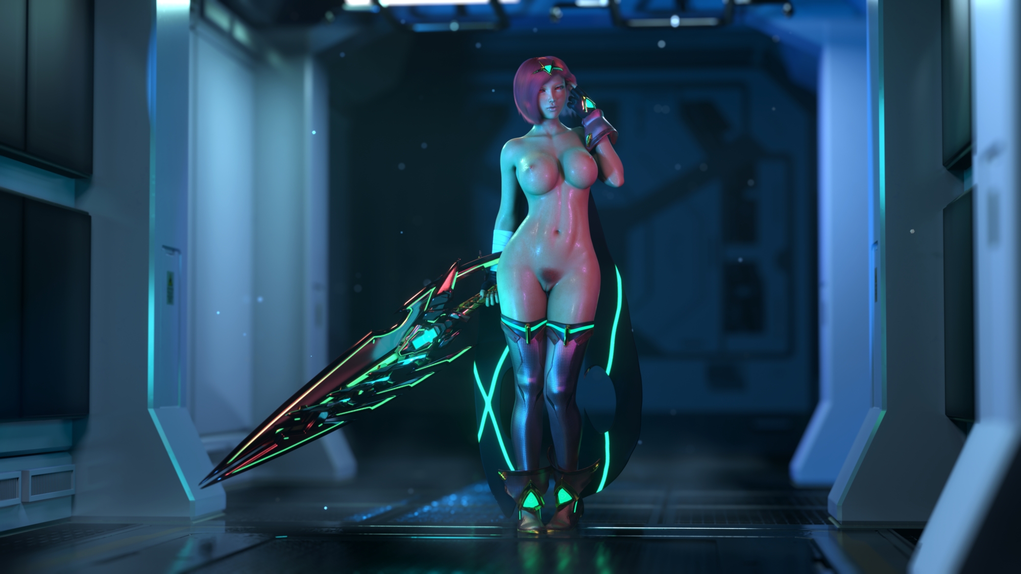 Pyra and Mythra in Lab Pyra Mythra Xenoblade Chronicles 2 3d Girl Sexy Nude Bubble Butt Big Tits Curvy Pubic Hair Thick Thighs 6