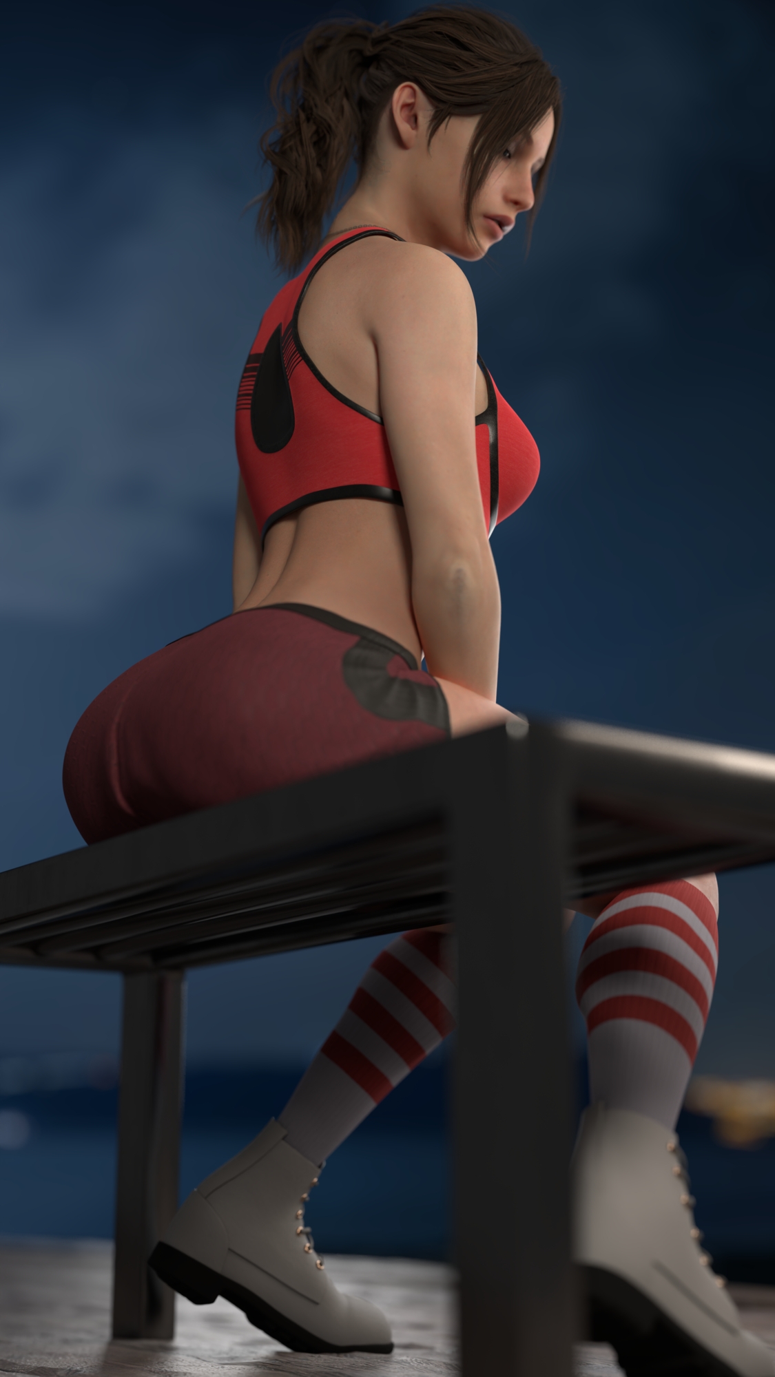 Claire just resting on the bench and take some hot pic Claire Redfield Resident Evil Resident Evil 2 