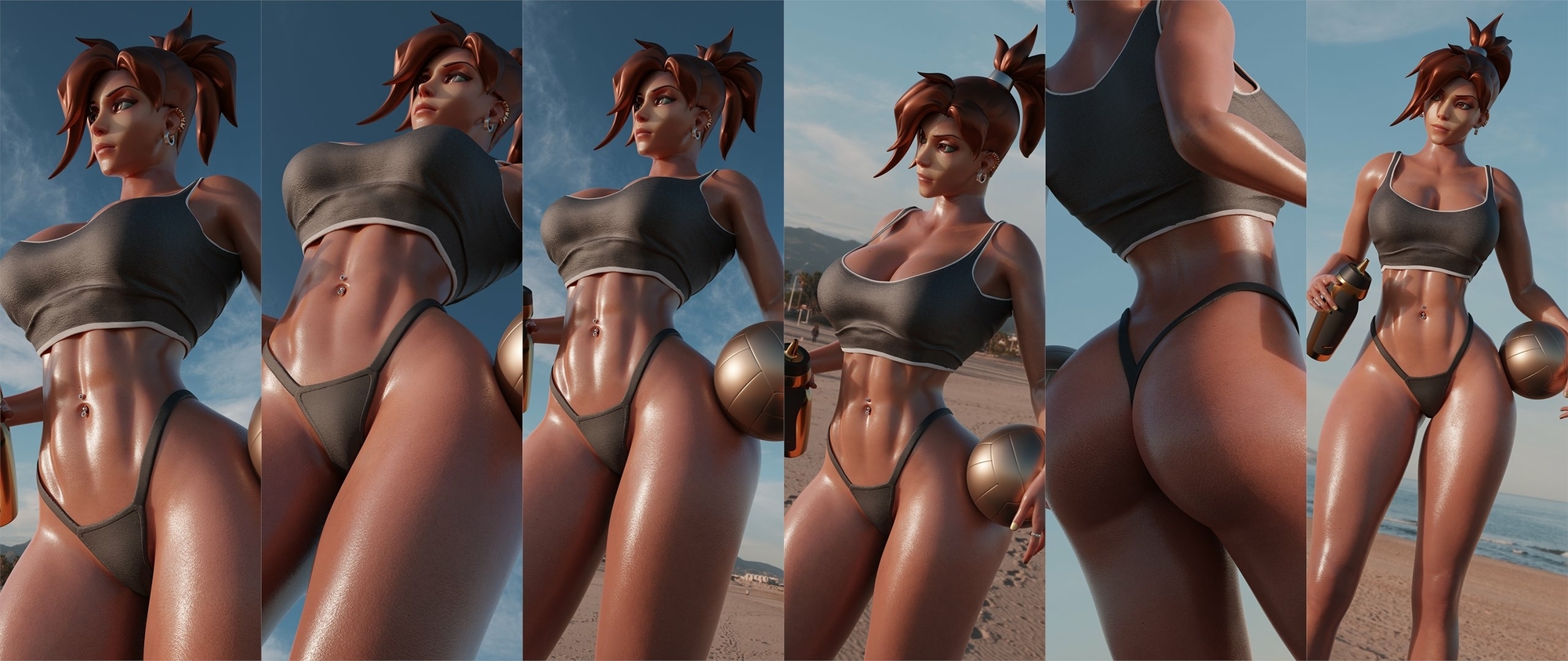 Some alternate lighting on Mercy Mercy Overwatch Sfw Sexy Big Booty Big Tits Sport Sweaty Panties Outfit Beach Tanning Sunset