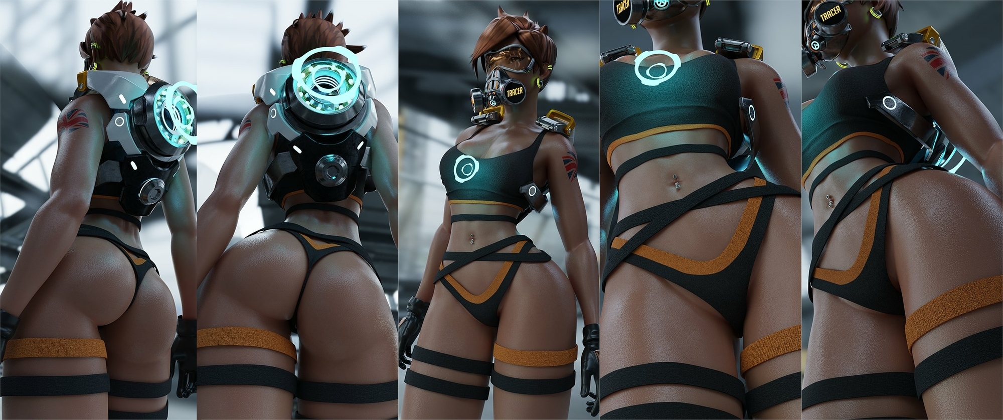 She could trace me anytime 😏 Tracer Overwatch 3d Porn Sexy Sfw Big Booty Perfect Body Outfit 3d Girl Brunette Piercing Gas Mask Fit Posing