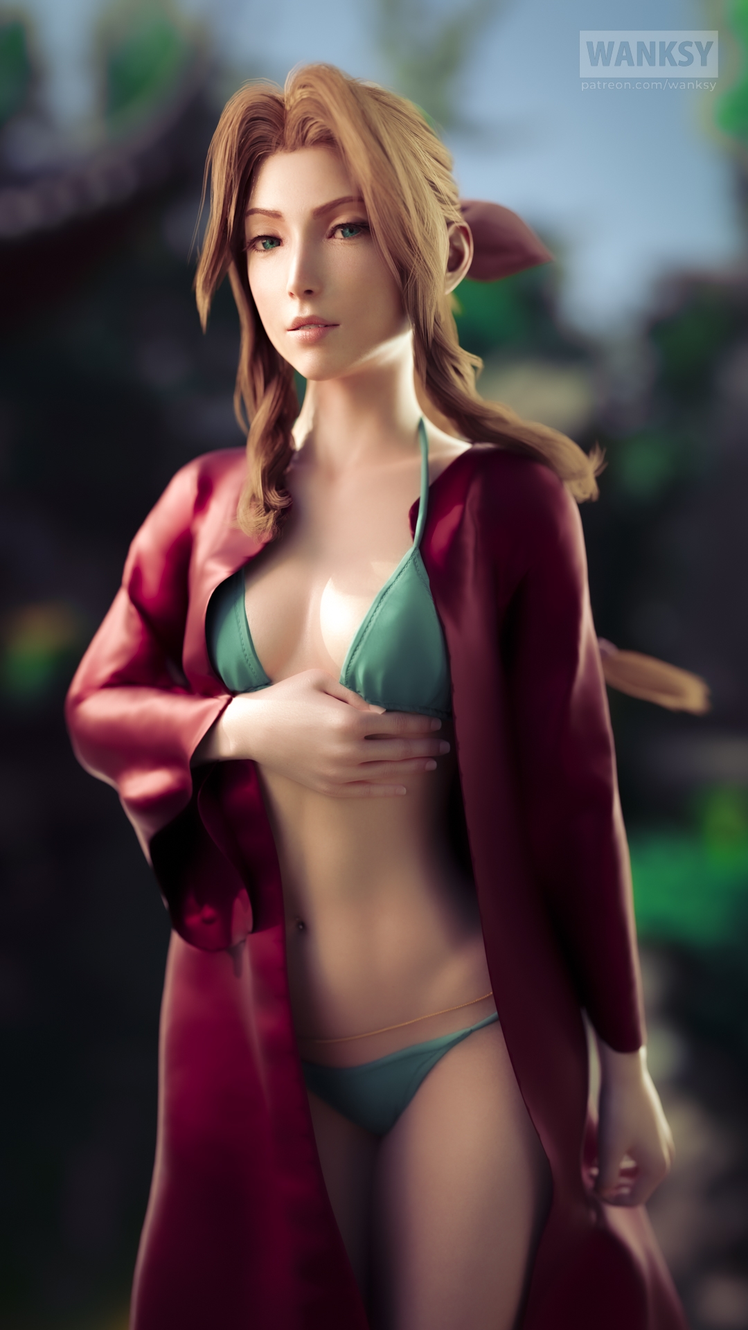 [Poster] Nude version of the Aerith pinup Aerith Gainsborough Final Fantasy 7 Blowjob Small Tits Nude Clean Pussy Nipple Piercing Bikini 2