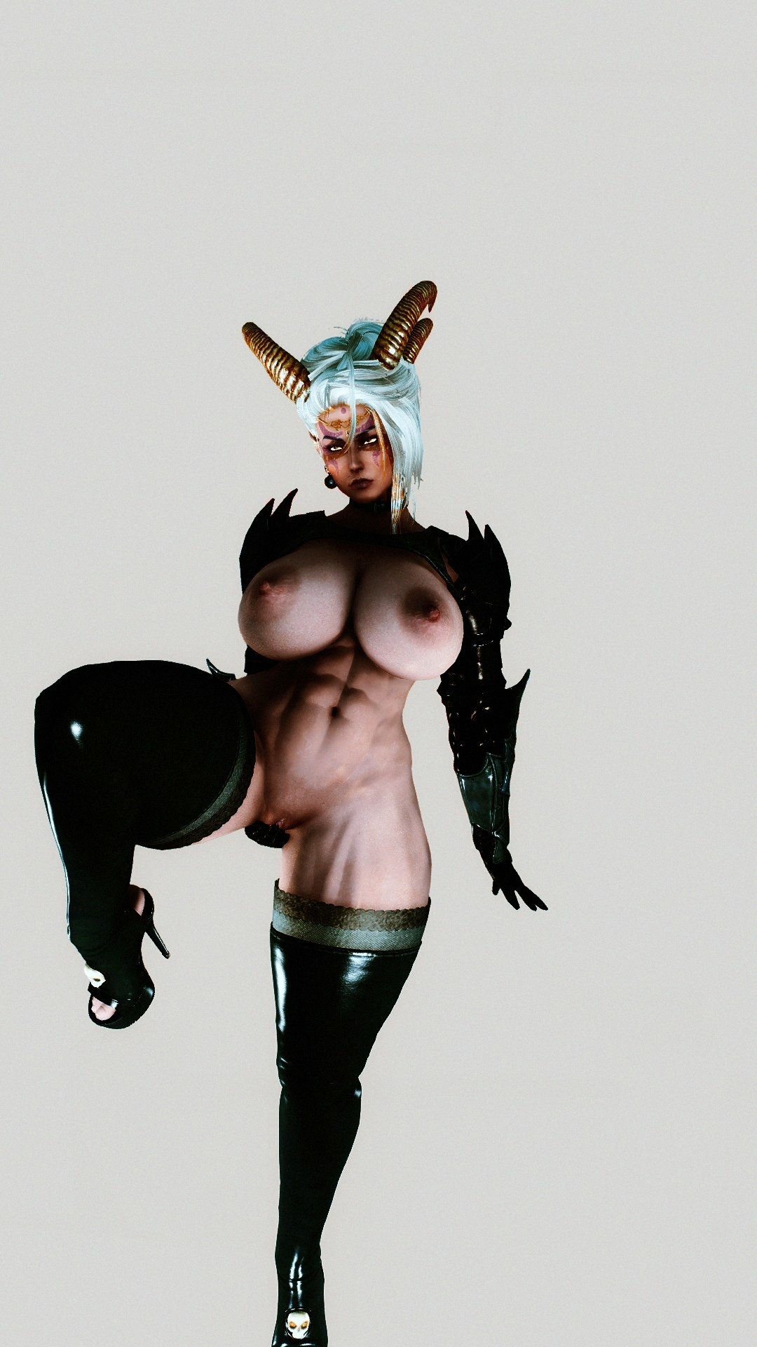 Hot naked demon girl - Skyrim Sexy Modding Skyrim Demon Big Girl Muscular Girl Muscles Pose Horns Monster Monstergirl Abs High Heels Nude Naked 3