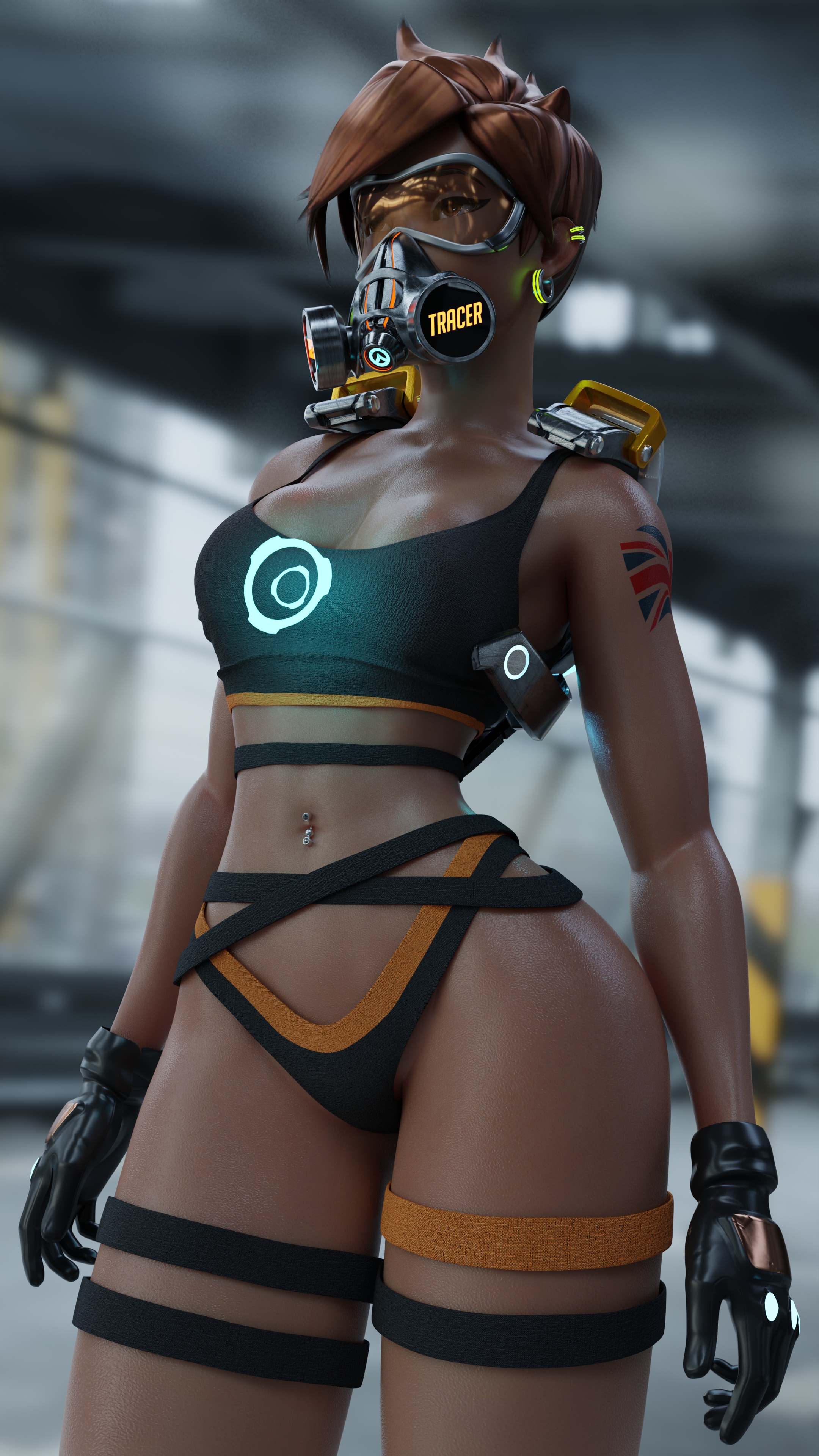 She could trace me anytime 😏 Tracer Overwatch 3d Porn Sexy Sfw Big Booty Perfect Body Outfit 3d Girl Brunette Piercing Gas Mask Fit Posing 2