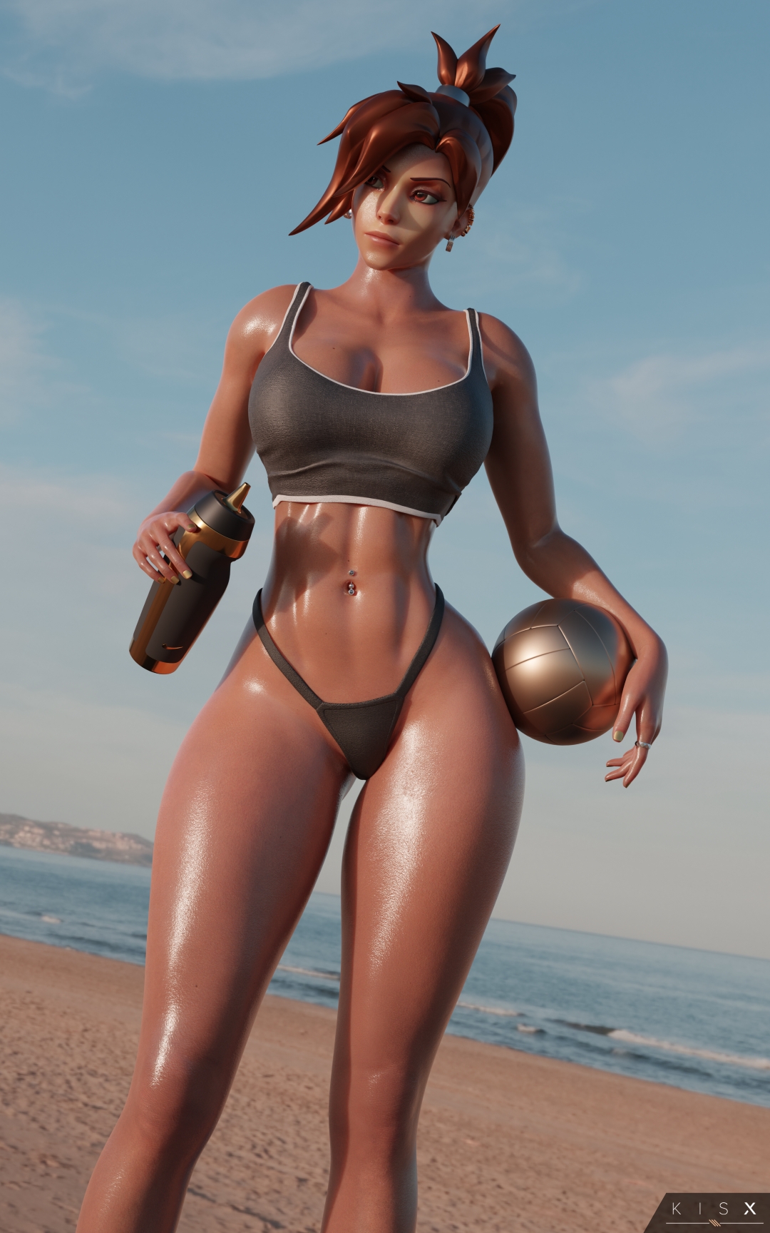 Some alternate lighting on Mercy Mercy Overwatch Sfw Sexy Big Booty Big Tits Sport Sweaty Panties Outfit Beach Tanning Sunset 7