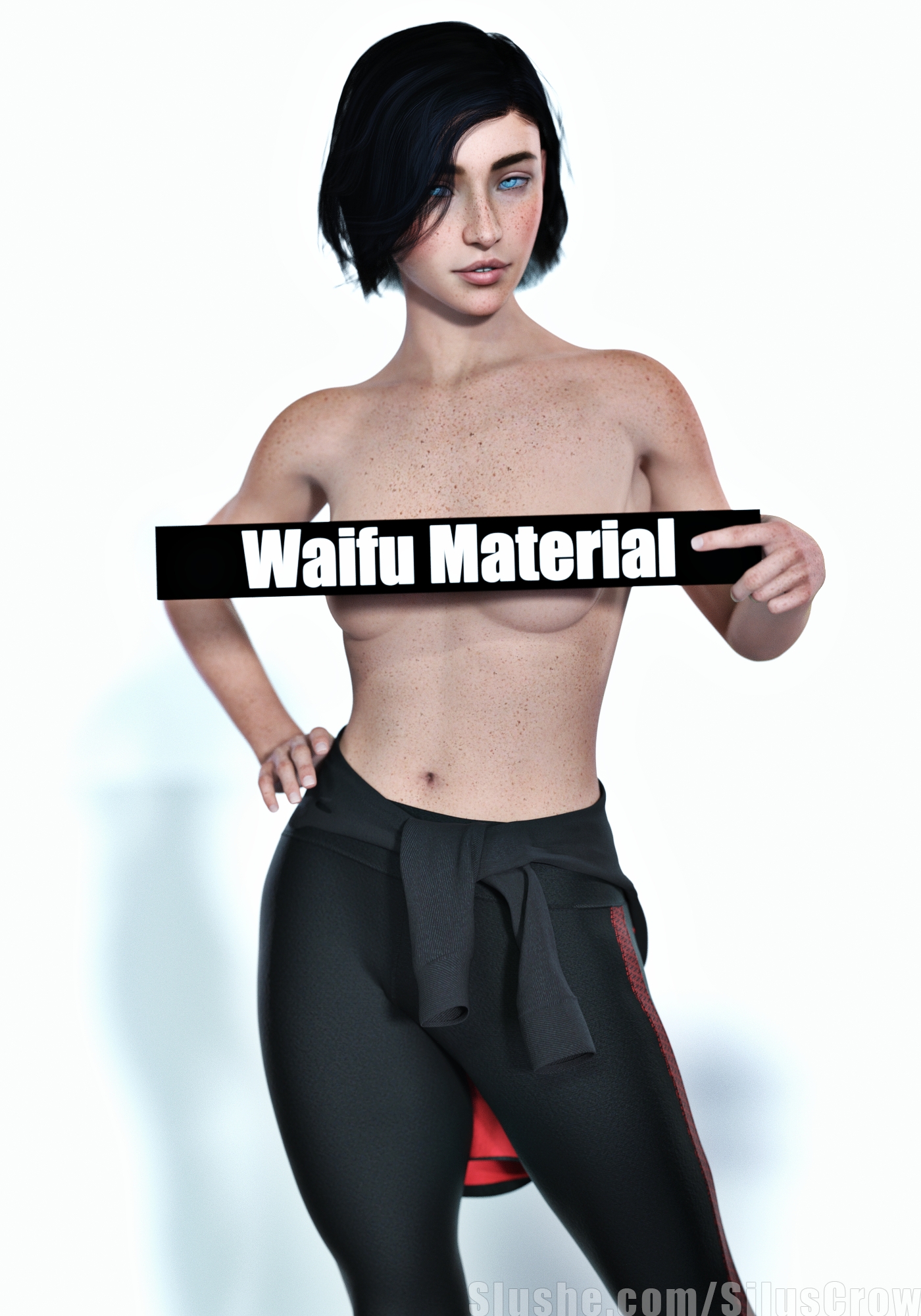 Waifu Material Original Glasses Goth Topless Pinup Solo 4
