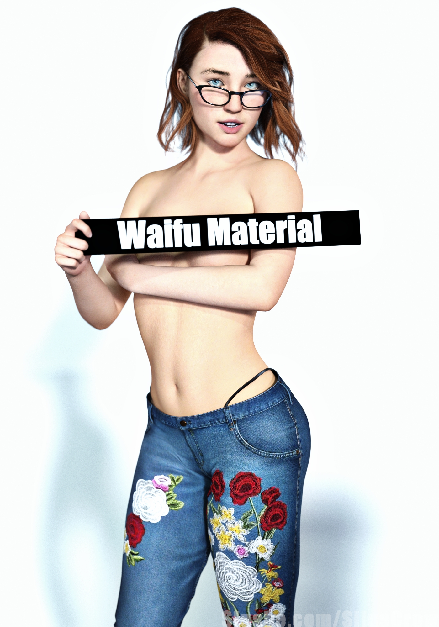 Waifu Material Original Glasses Goth Topless Pinup Solo 16