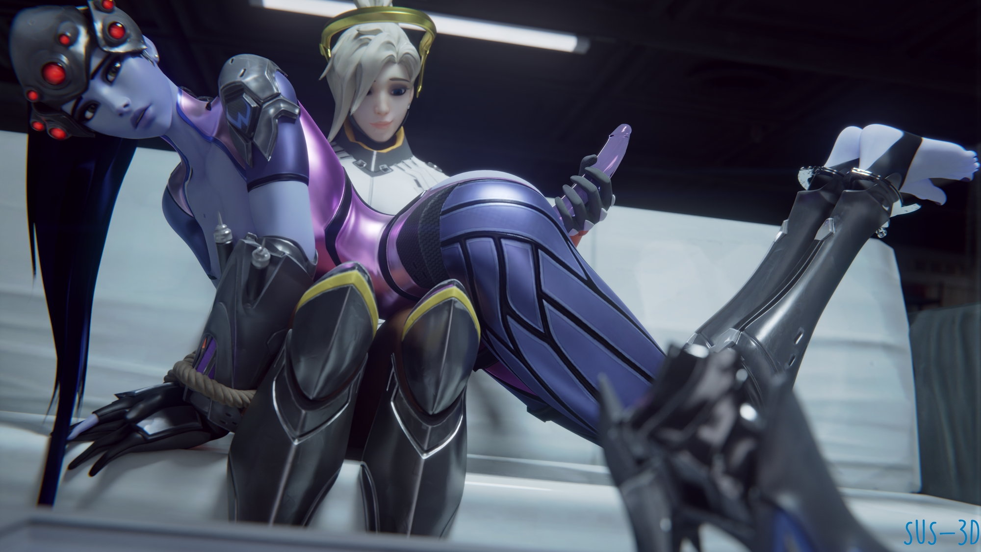 Widowmaker Chained and fucked by Mercy Dildo Overwatch 3D Porn Mercy Widowmaker Overwatch Dildo Sex Toy Lesbian Anal Chained Bondage Sex Rule34 3d Porn Feet