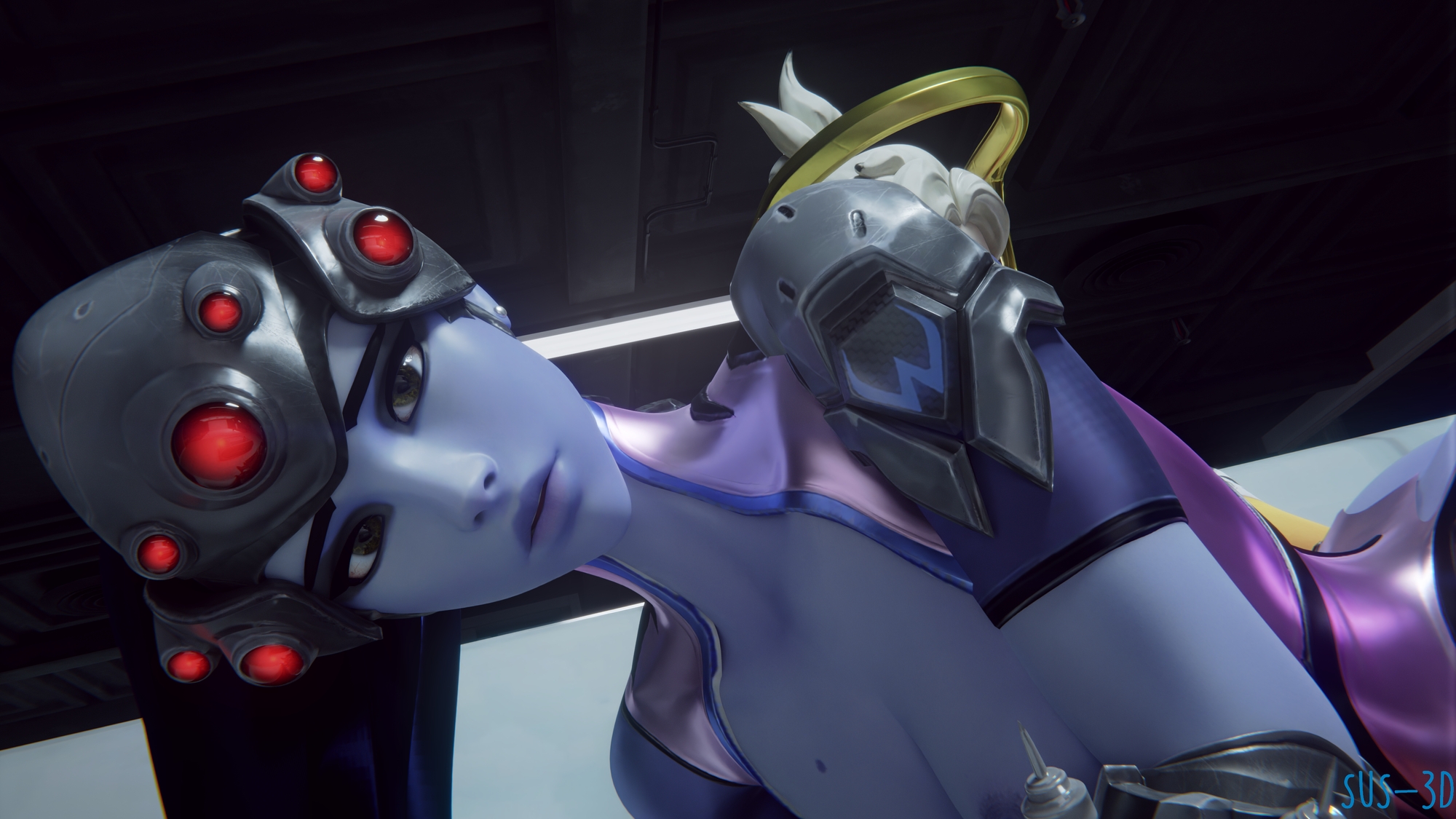 Widowmaker Chained and fucked by Mercy Dildo Overwatch 3D Porn Mercy Widowmaker Overwatch Dildo Sex Toy Lesbian Anal Chained Bondage Sex Rule34 3d Porn Feet 2