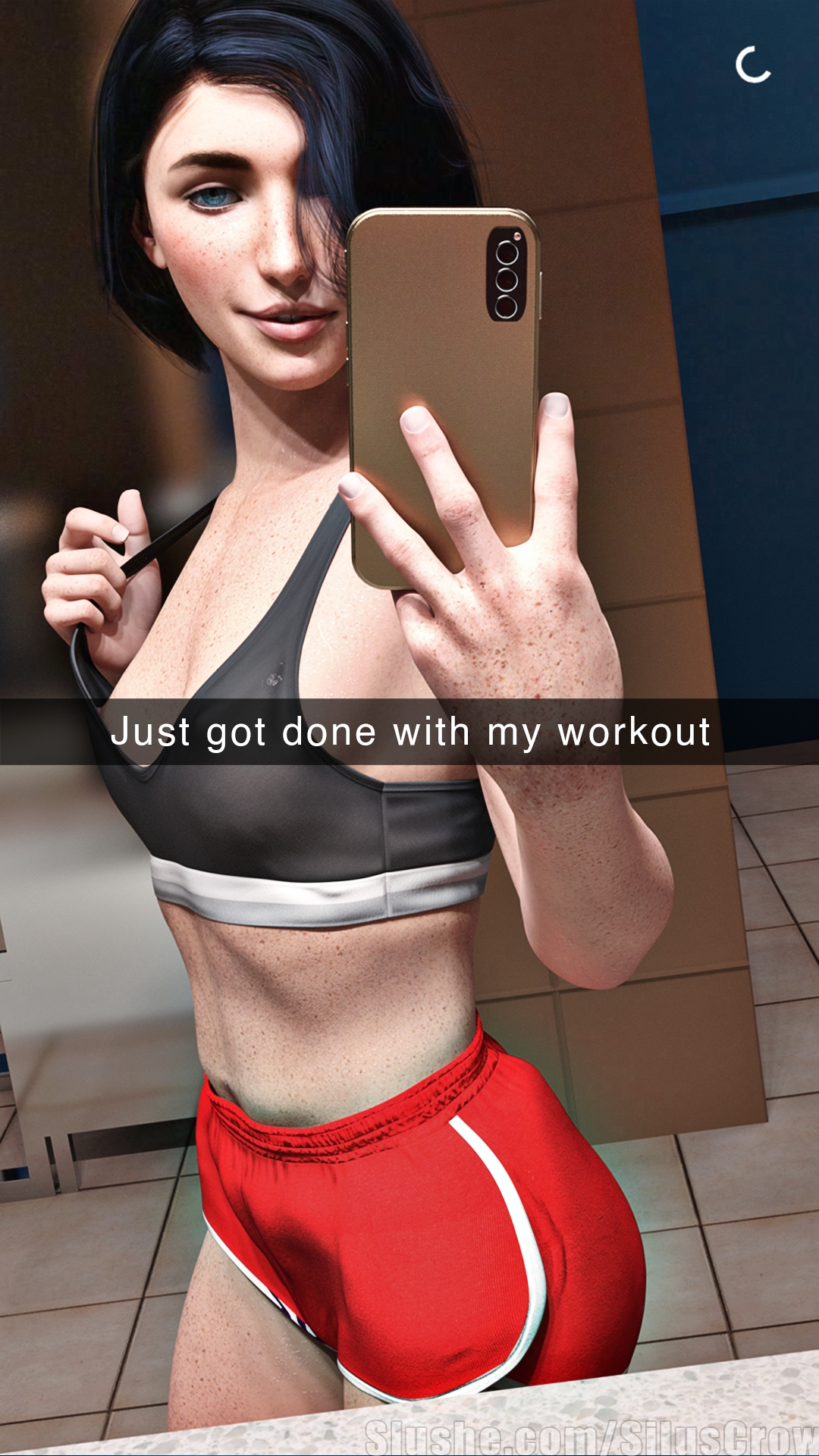 Cass - Gym Selfies Original Selfie 3d Girl Solo 1girl Fitness Striptease Gym Blue Eyes Brunette Freckles