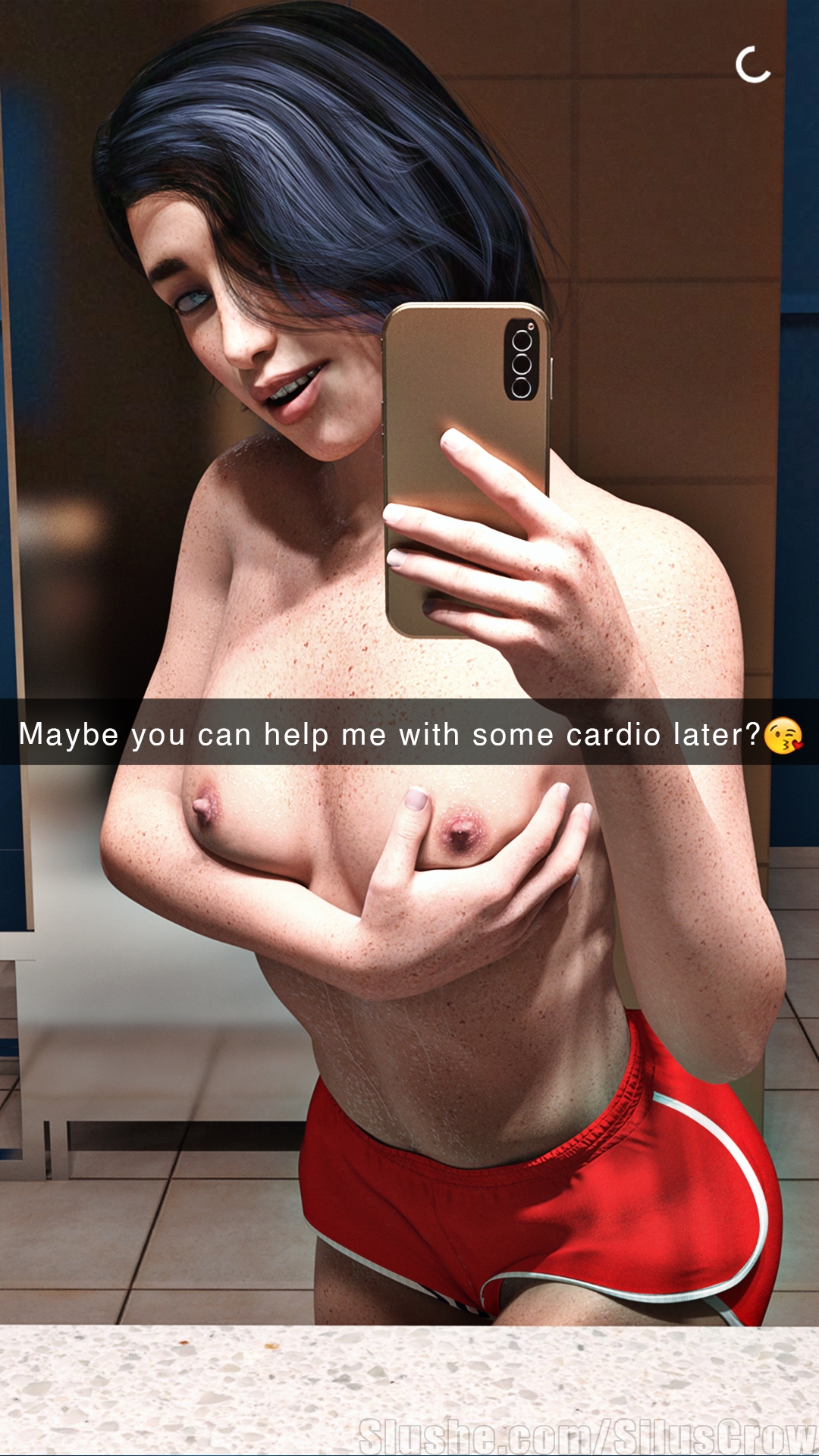 Cass - Gym Selfies Original Selfie 3d Girl Solo 1girl Fitness Striptease Gym Blue Eyes Brunette Freckles 3