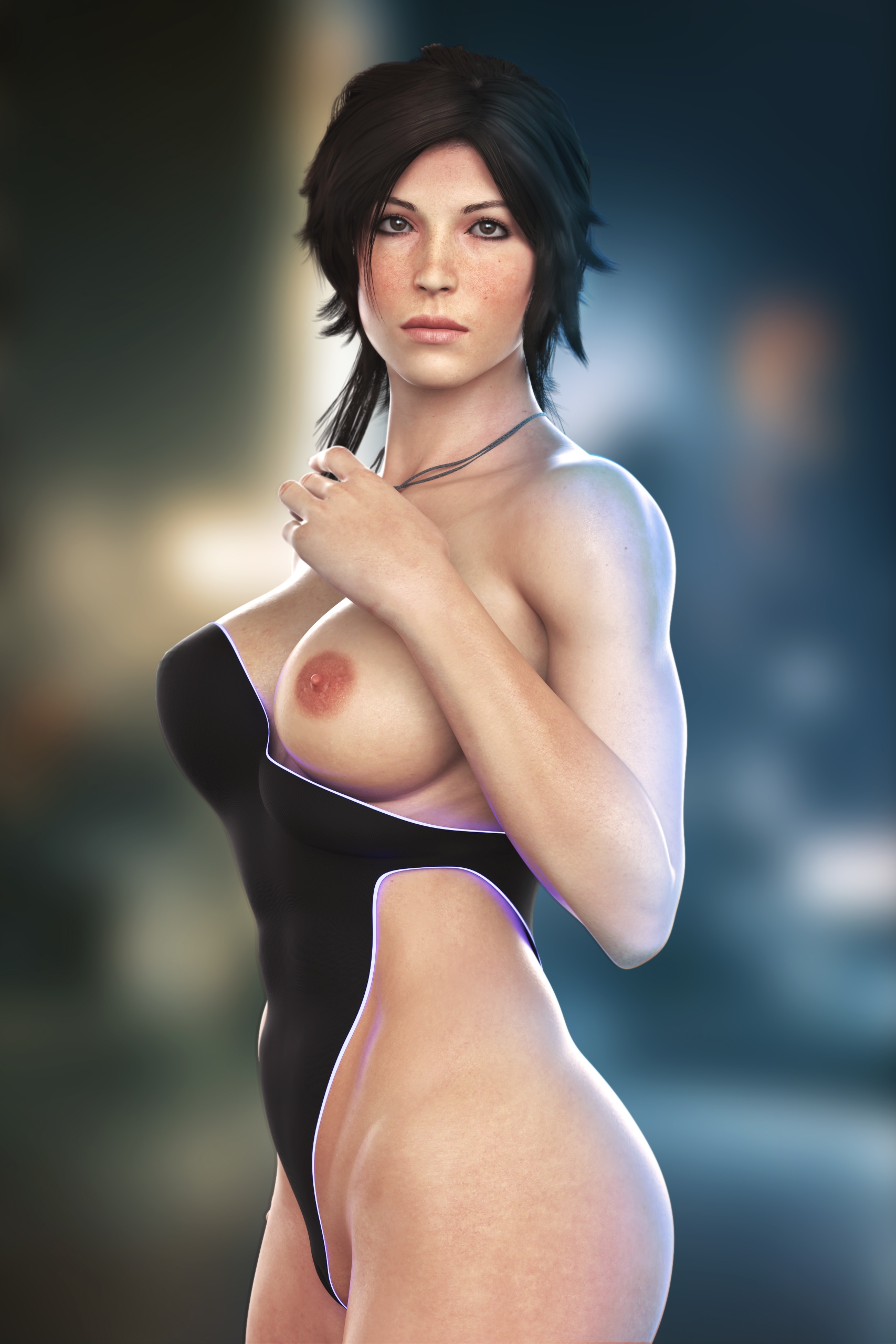 Lara Neon Blue Lara Croft Sexyhot Sexy Sexy Brunette Brunette Neon Cyberpunk