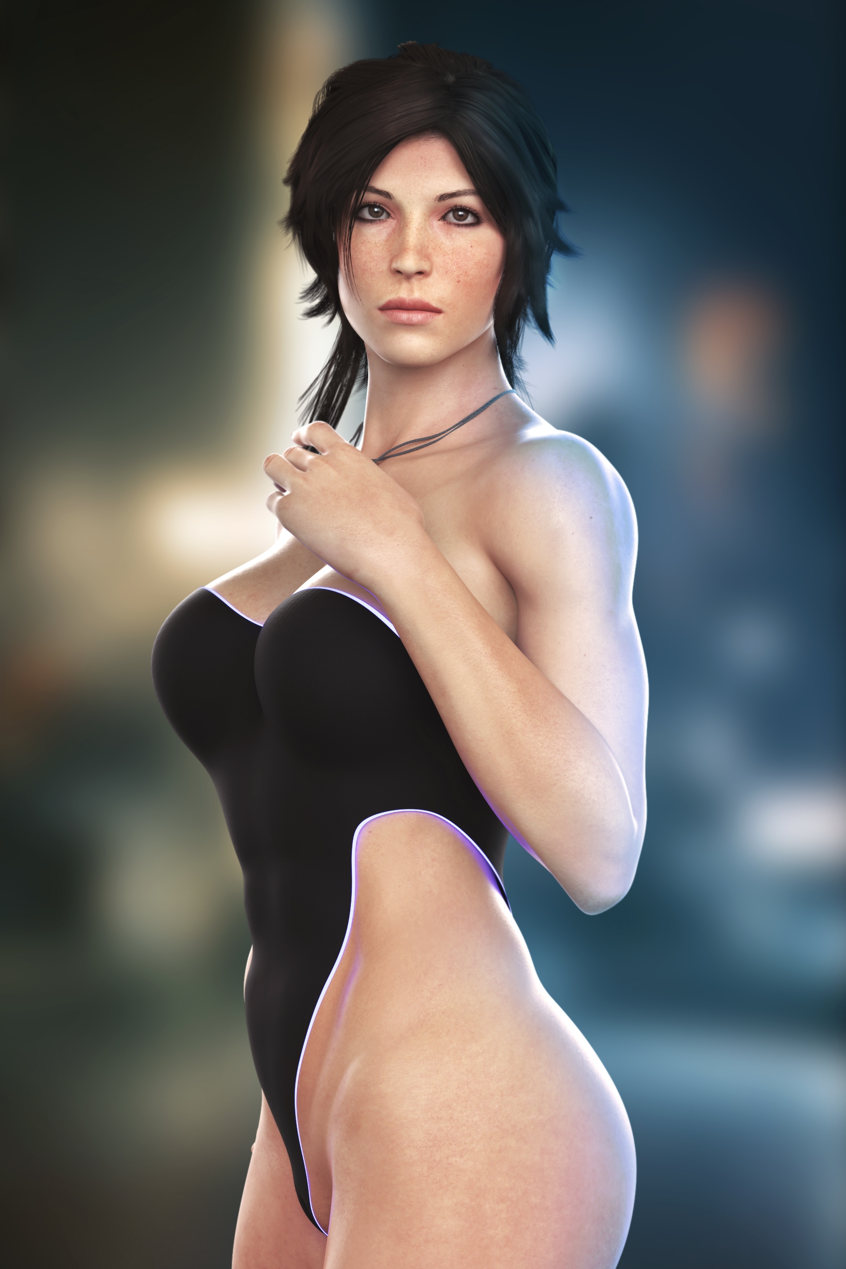 Lara Neon Blue Lara Croft Sexyhot Sexy Sexy Brunette Brunette Neon Cyberpunk 2