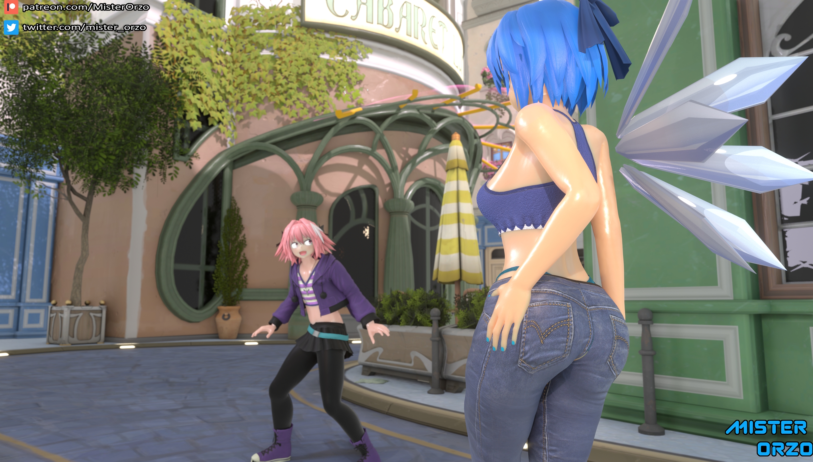 Cirno and Astolfo go cause trouble Cirno Astolfo Public Handjob Thighjob Partially_clothed Crossover