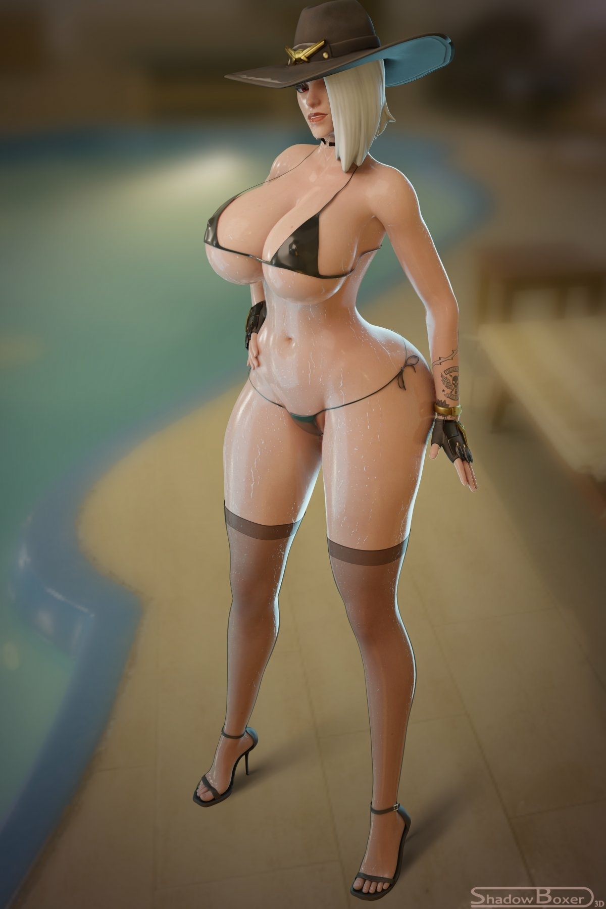 Ashe at the pool Ashe Overwatch Menat Street Fighter Pussy Nipples Boobs Big boobs Cake Ass Big Ass Big Tits Tits Sexy Horny Face Horny 3d Porn