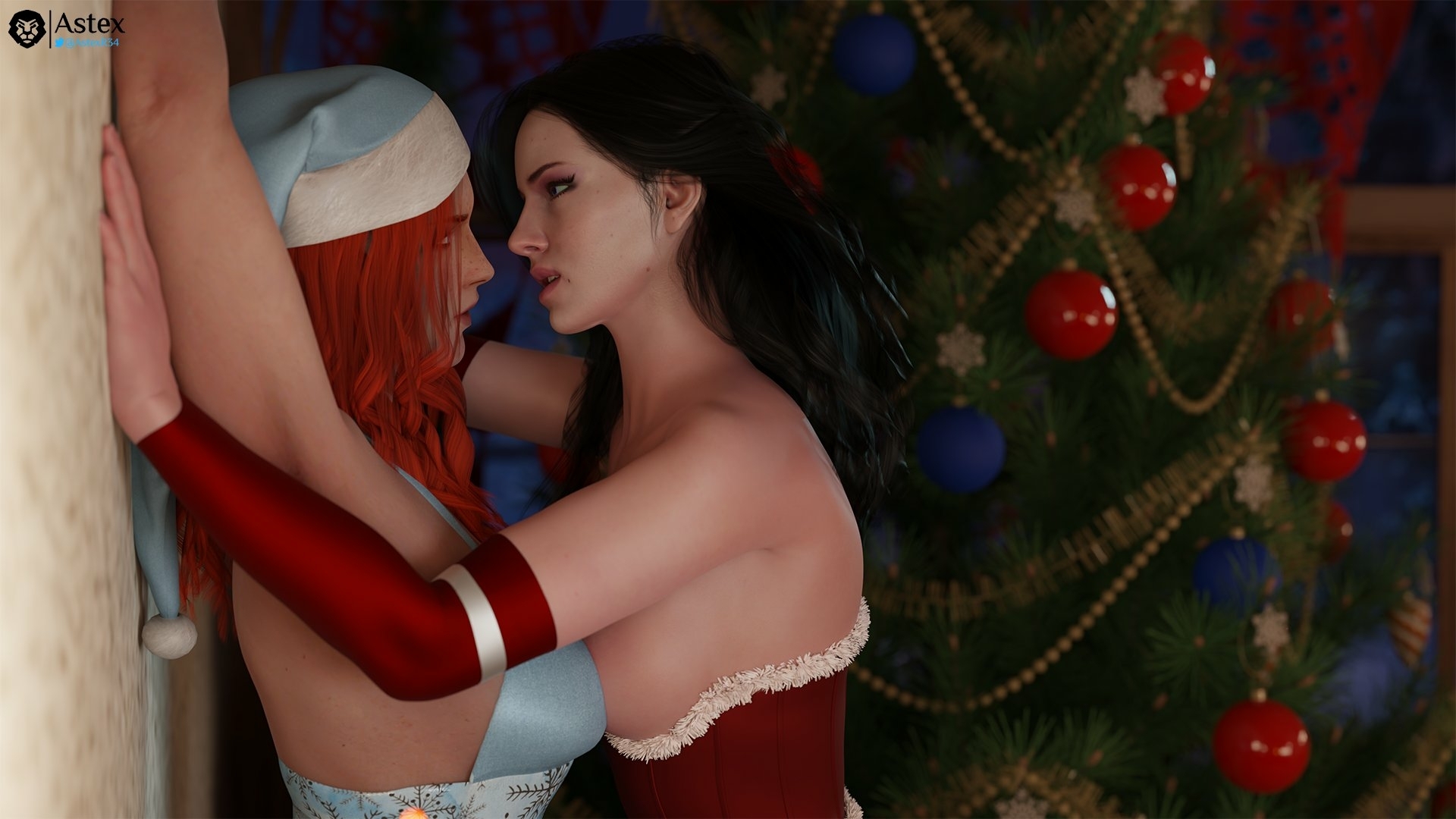 Merry Christmas from Yennefer and Triss 💜💙☃️ The Witcher Triss Merigold Nipples Pink Nipples Eating Pussy Lingerie Sexy Lingerie Big boobs Big Tits Tits Ass Big Ass Cake Sexy Horny Face Horny 3d Porn